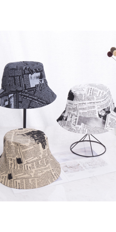 Y2K Newspaper Print Bucket Hat