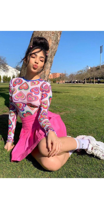 Y2K Rainbow Heart Mesh Crop