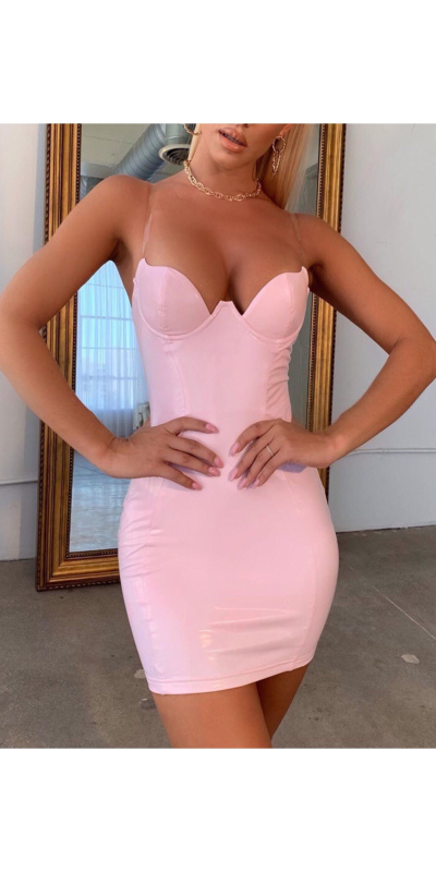 Clear strap vinyl bodycon dress